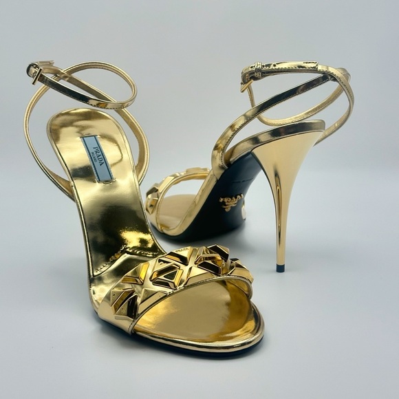 Prada Studded Metallic Gold Heel Sandals size 40 - Picture 3 of 9